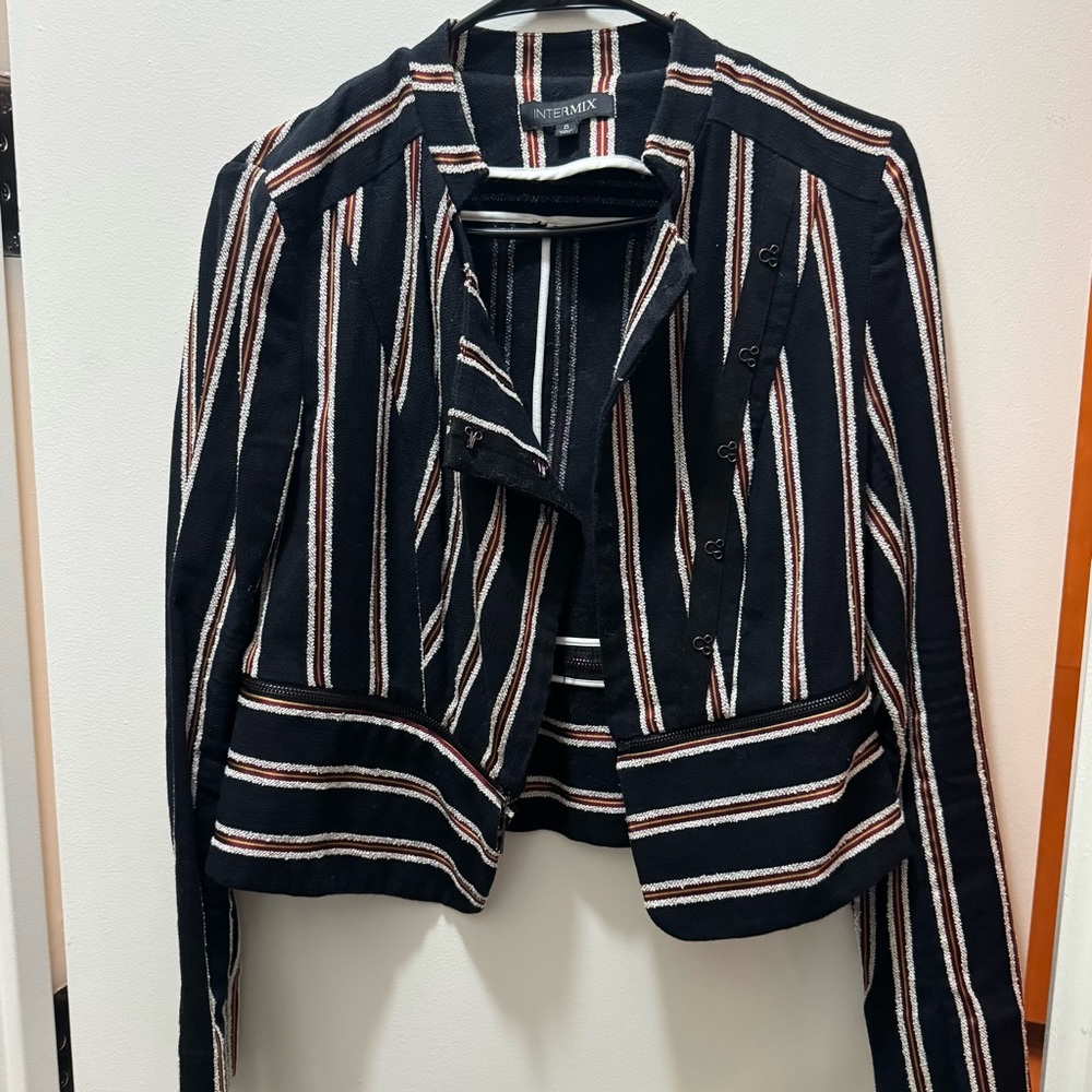 INTERMIX Black and White Striped Blazer